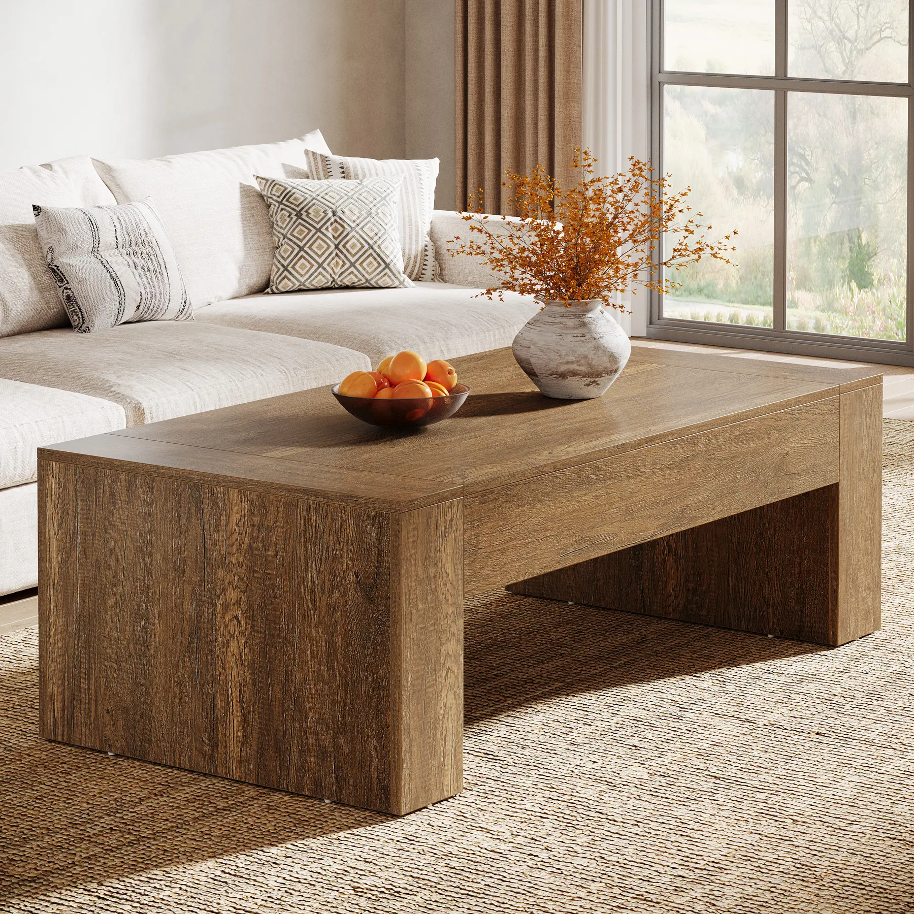 LITTLE TREE Living Room Rectangular Coffee Table, 51-Inch Farmhouse Accent Center Cocktail Tea Table with Sturdy Base, Vintage Tea Furniture for Home Reception, Easy Assembly