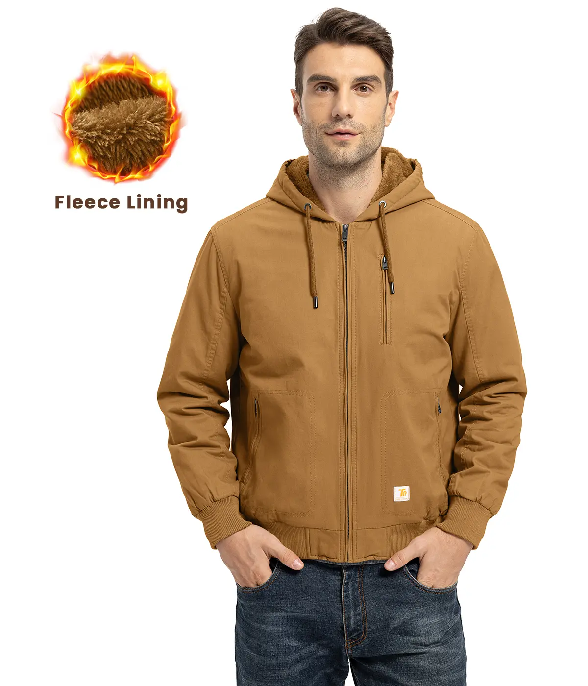 TBMPOY Men's Warm Full-Zip Cotton Work Jacket, Long-Sleeve Coats with Zipper, Available in Standard Sizes