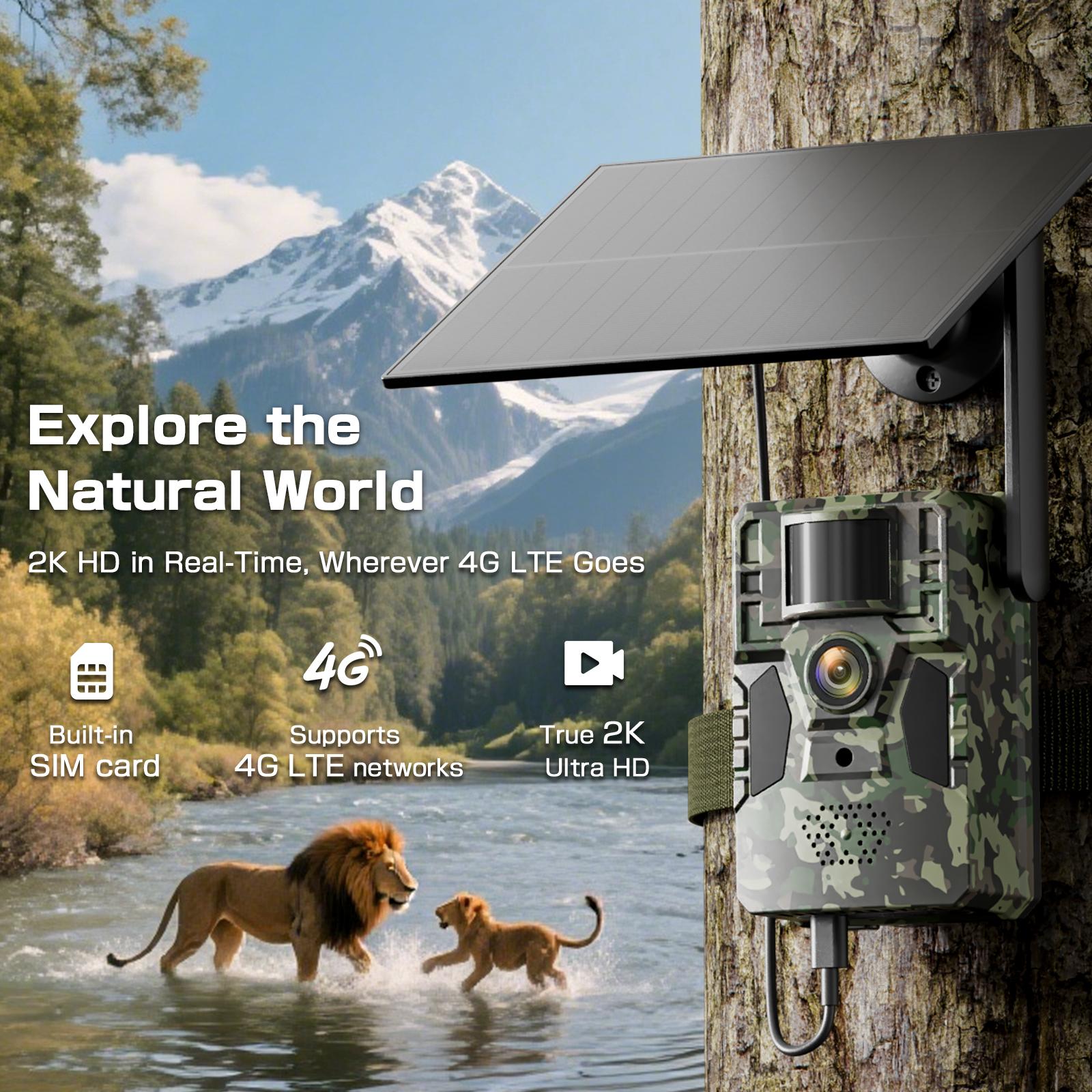 4G LTE Solar Game Camera– 2K Live Video, WiFi Not Supported, Remote APP Controlled, WaterProof, Motion Activated, Night Vision, 4G Data Cellular Card Included (Data refill is required for Unlimited 4G data usage) Outdoor