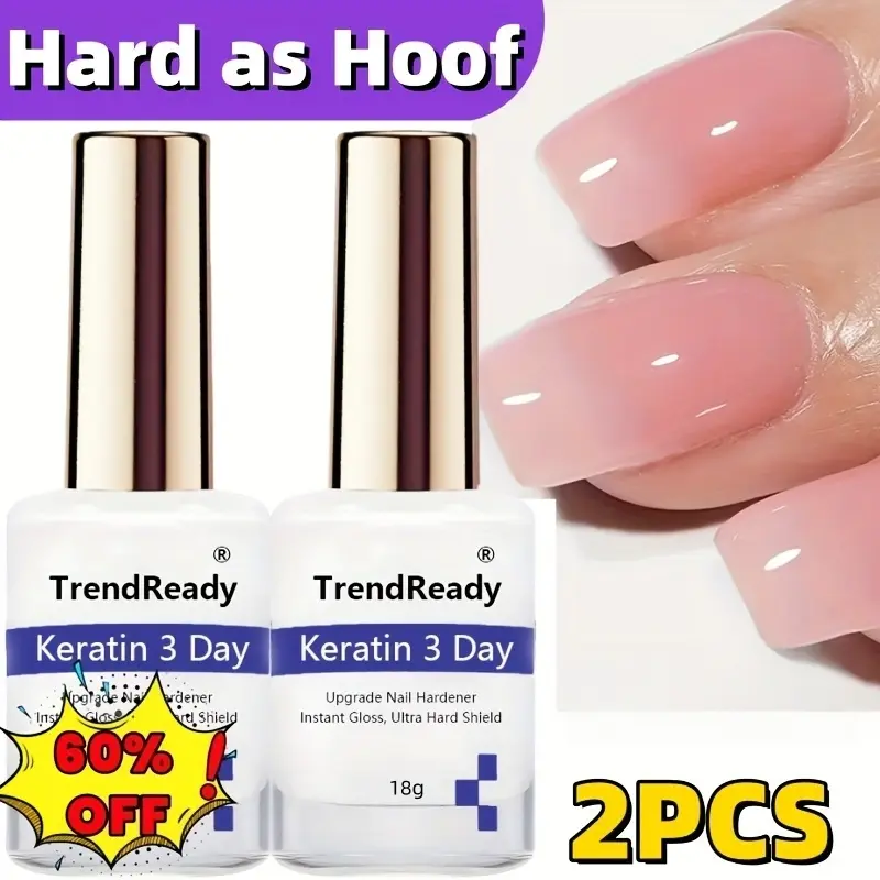 2 PCS TrendReady Nail Strengthener - Improves nail problems, keeps polish lasting longer, adds extra strength to brittle nails, promotes growth & repair, 15ml