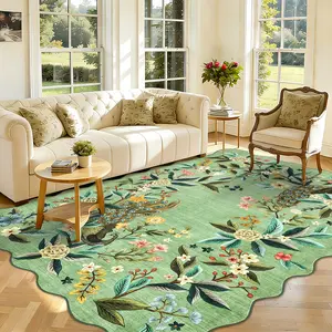 Fan-shaped Washable Peacock Floral Border Rug Large Size Foldable Interior Decorative Rug Girls' Rooms Rug Soft Non-slip and Non-shedding for Dining Room Bedside Living Room Hallway Laundry Room and Children's Room