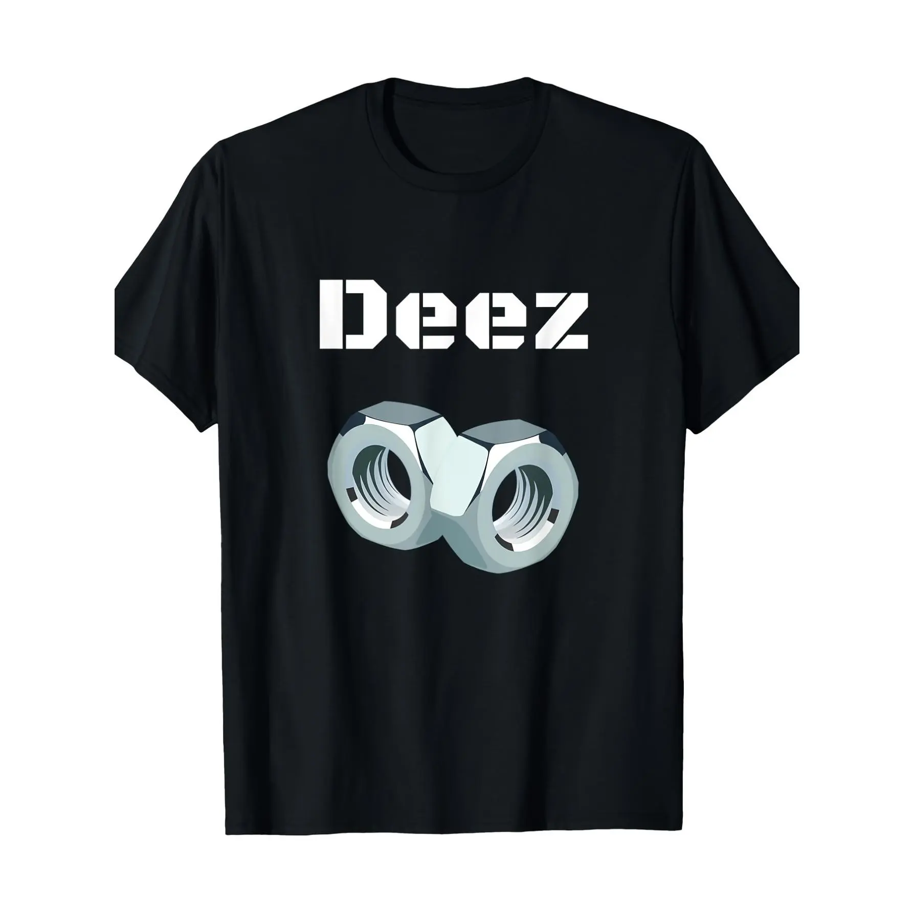 Men's 100% Cotton Graphic Streetwear T-Shirt - Funny "Deez Nuts" Design, Casual Crew Neck, Shortsleeve Top, Black, Regular Fit, Geometric Pattern, Menswear, Tshirt, Round Neck