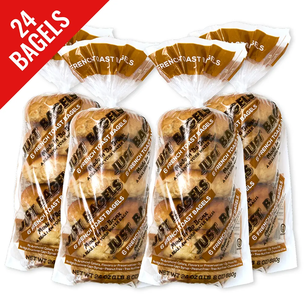 Just Bagels French Toast Bagels 4 Packs Of 6 Non-GMO Authentic New York Style Chewy Crunchy Bagels Made in Da Bronx
