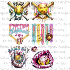 Softball Drip Mini DTF Transfer Gang Sheet 24.5" Wide x 36" Long Direct To Film Trendy Vibrant Designs for Stylish Wardrobe