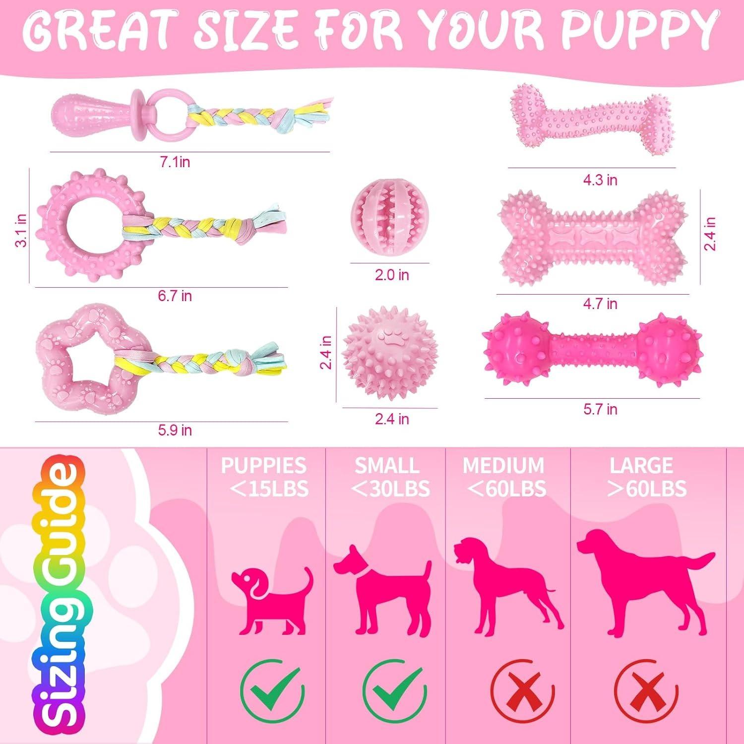 8Pcs Puppy Chew Toys for Teething Small Dogs,Pink Puppy Toys for Teething Treat Interactive to Keep Them Busy,Cute Soft Durable Rubber Toy for Small Dogs,Pet Supplies
