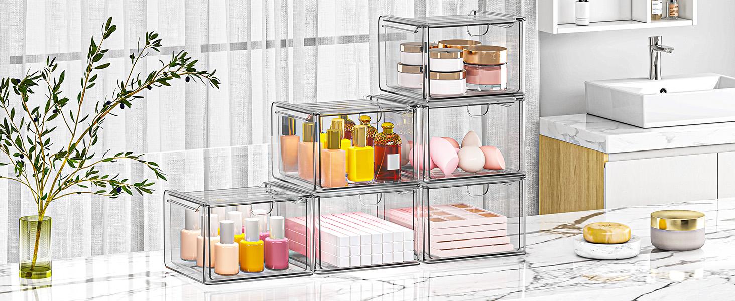 12-Pack Clear Acrylic Stackable Storage Boxes, Multi-Purpose Desktop Organizer for Makeup, Cosmetics & Office Supplies