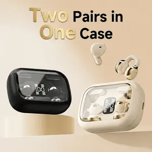 2 Pairs in 1 Case Wireless Earbuds - Q10 Bluetooth TWS Headphones for Couples & Gaming - Clip-On & In-Ear Mini Headset for iOS/Android