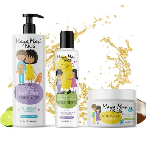 Maya Mari Kids Anti-Frizz Curly Hair Set: 2-in-1 Shampoo, Leave-In Conditioner, Hair Gel for Coilies, Flyaways (Ideal for Little Ones' Wavy Tresses)