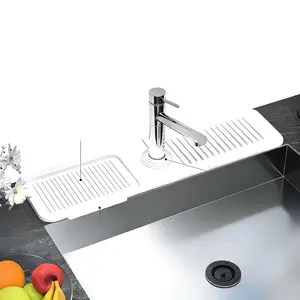 Kitchen Sink Faucet Mat, Silicone Folding Splash Guard, Draining Mat with Button Lock, Sink Faucet Protector