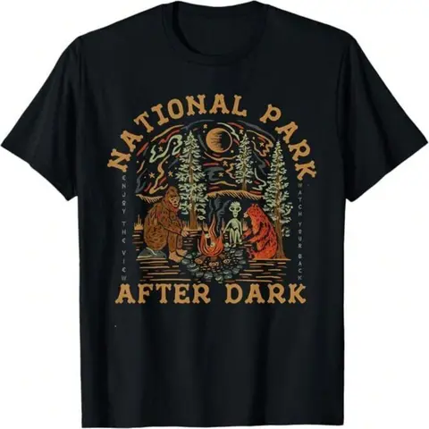 Women's 100% Cotton Short-Sleeve Crew Neck Streetwear Top - Peel-Resist Korean Print, Park-Night Vibe Funny National Park T-Shirt, Casual Gift for Nature Lovers