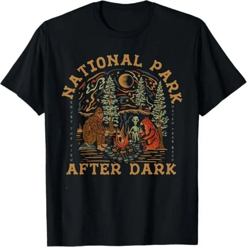 Women's 100% Cotton Short-Sleeve Crew Neck Streetwear Top - Peel-Resist Korean Print, Park-Night Vibe Funny National Park T-Shirt, Casual Gift for Nature Lovers