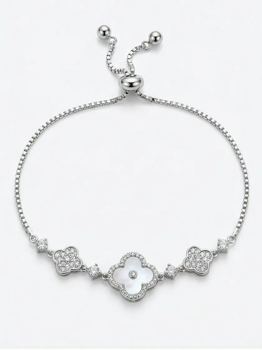 Silver Clover Bracelet | Mother of Pearl & CZ Sparkle