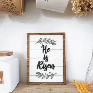 He Is Risen Easter Wooden Sign, Christian Framed Wall Decor Rustic Farmhouse Plaque, Religious Faith Home Decor Tabletop Sign, Inspirational Gift for Family, Friends, Church