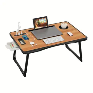 Extra Large Folding Laptop Desk with USB Charging Por, Portable Bed Table for Home Office, Bed, Sofa, RV, Travel - No Assembly Neede , Versatile Workspace, Angled Surface, Nonslip Base, Sofa Workstation, Compact Workspace, Sturdy Construction.