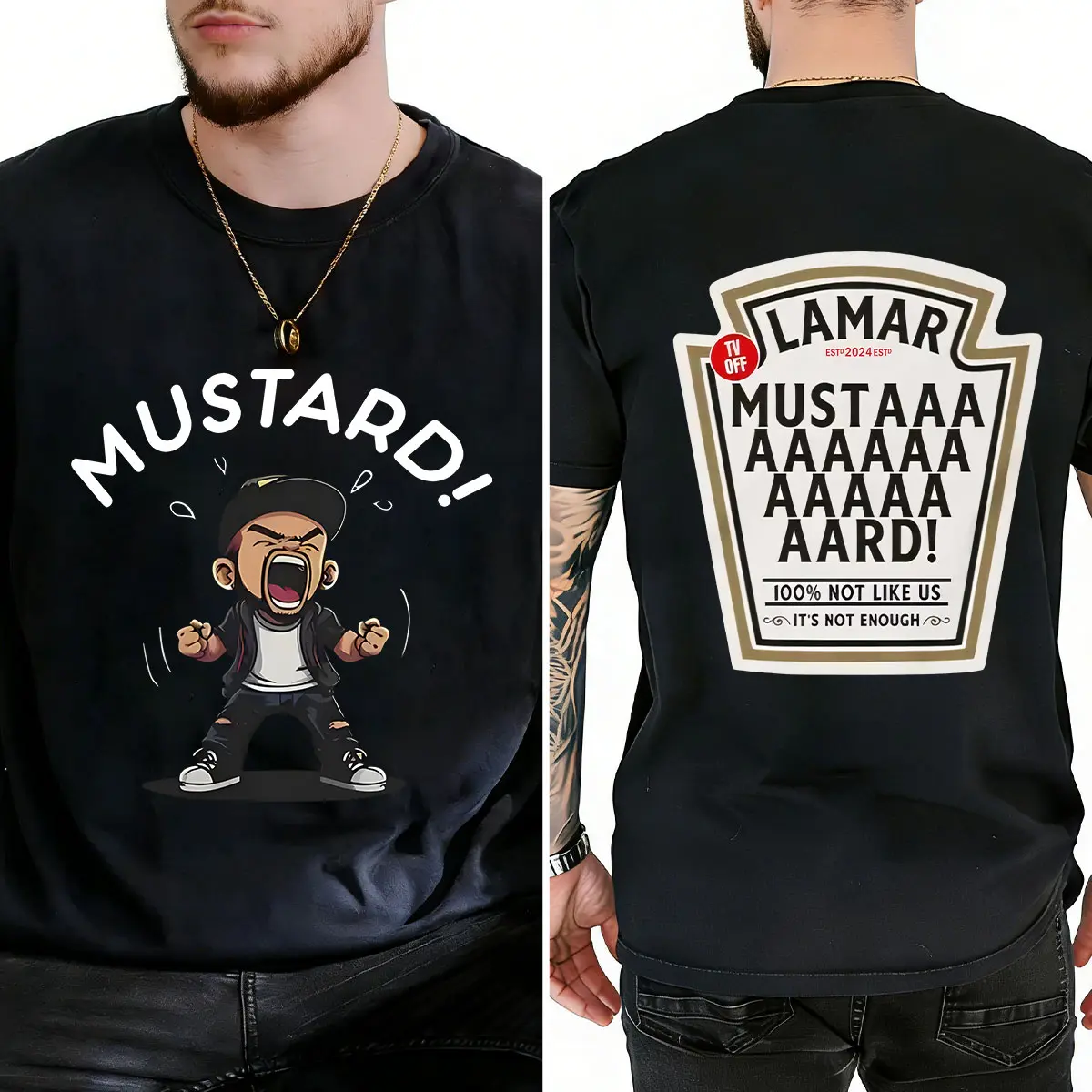 MUSTARD Cartoon Character & Label T-shirt, For Women, For Men [180G 100% cotton, lightweight and breathable, soft and comfortable]