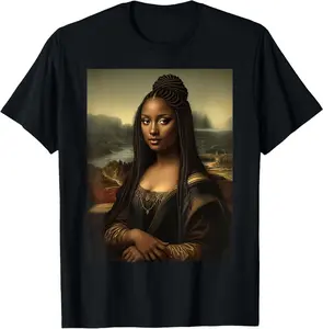 100% cotton Black Mona Lisa African American Black History Month Funny T-Shirt