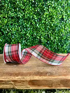 2.5 Inch By 10 Yard Spearmint Plaid Classic Twill Ribbon