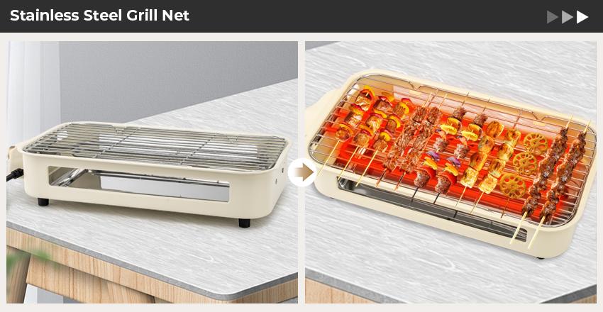 Pukomc 2-in-1 Reversible Non-Stick Grill Plate & Griddle Electric Indoor Grill with Adjustable Temp Detachable Design Dishwasher Safe Oil Drip Tray Stainless Steel Grilling 1500W Power Household Appliances