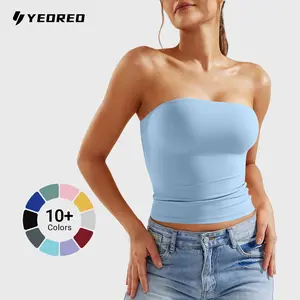 YEOREO Sophie Women Sexy Long Tube Tops Double Lined Basic Y2K Summer Cute Strapless Fitted Bandeau Going Out Crop Top