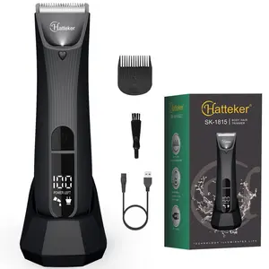 Hatteker Manscape Body & Pubic Hair Trimmer for Men with Light， Balls Trimmer - No Razor Burn Groin, Body Groomer Shaver, IPX7 Waterproof Electric Razor with Recharge Dock,LED digital display Gift for Men Dad
