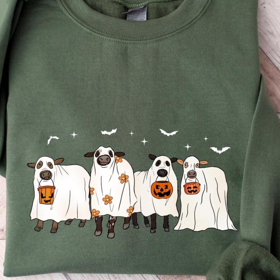 Ghost Cows Halloween Crewneck - Sweatshirt - Hoodie, Gildan Sweatshirt, Full Color, For Men, For Women, Casual, Classic Fashion, Full Sizes, Tee Print Womenswear Tops Ghost Cows Halloween Crewneck - Sweatshirt - Hoodie, Gildan Sweatshirt, Full Color, For Men, For Women, Casual, Classic Fashion, Full Sizes, Tee Print Womenswear Tops