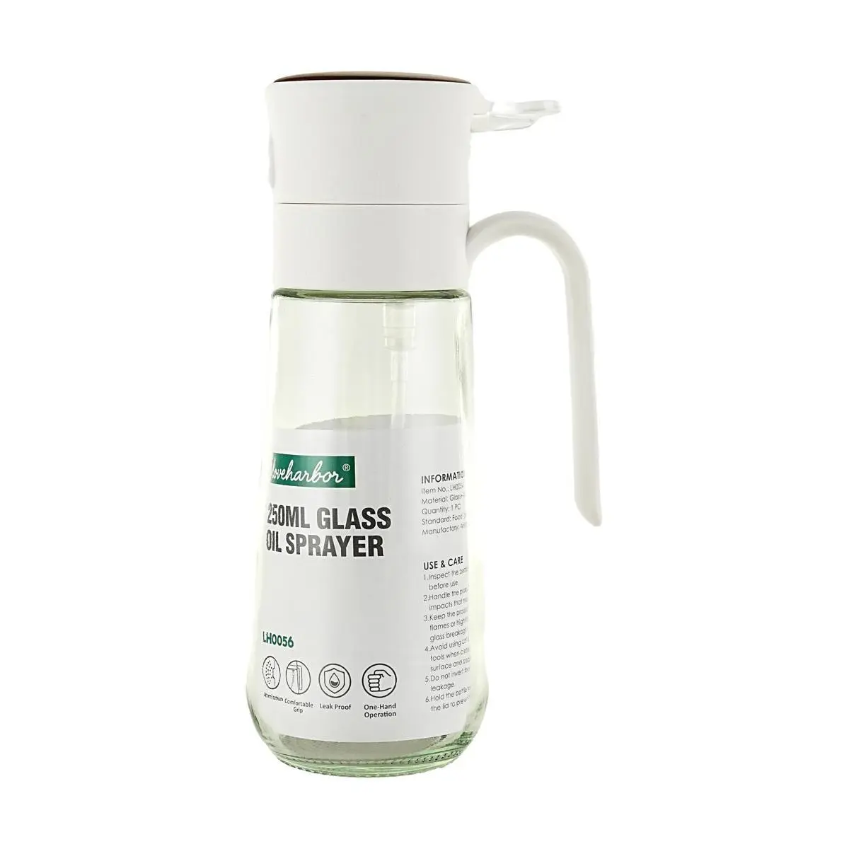 Love Harbor 250ml Oil Sprayer Bottle - Air Pressure Fine Mist for Cooking, Grilling, Baking, Salad Dressing, Fitness - Refillable Glass Spray Bottle