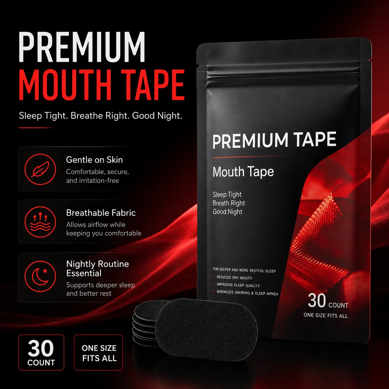 Premium Mouth Tape for Sleeping - Gentle Adhesive Sleep Strips for Better Nasal Breathing, 30 PCS