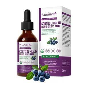 Mulittea Cortisol Supplements for Women Men, Cortisol Reducer Detox Manager w/ Magnesium, Ashwagandha, L-theanine, Hormone Balance Liquid Drops Mood, Focus, Sleep Support - 2 Fl.oz, Blueberry Flavor