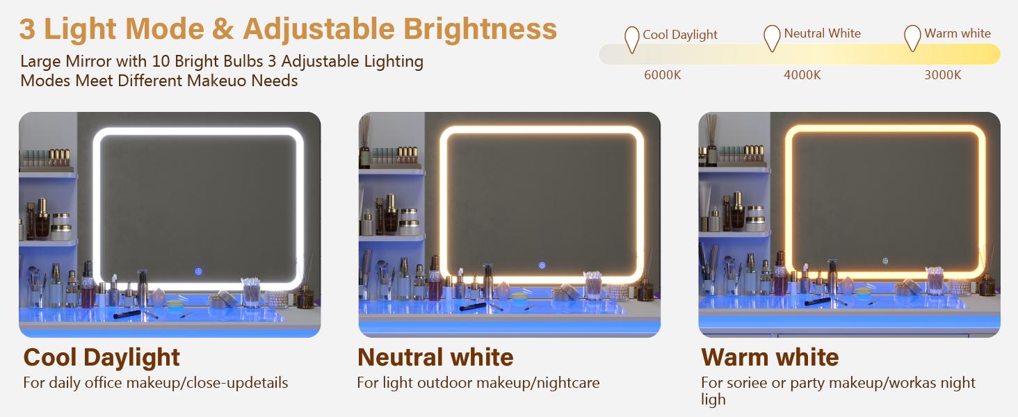 CollaredEagle Illuminated Makeup Vanity Desk - Stylish, Adjustable Vanity Set with LED Lights, Storage Drawers, Charging Station for Bathroom, Bedroom (White Finish) CollaredEagle Illuminated Makeup Vanity Desk - Stylish, Adjustable Vanity Set with LED Lights, Storage Drawers, Charging Station for Bathroom, Bedroom (White Finish)