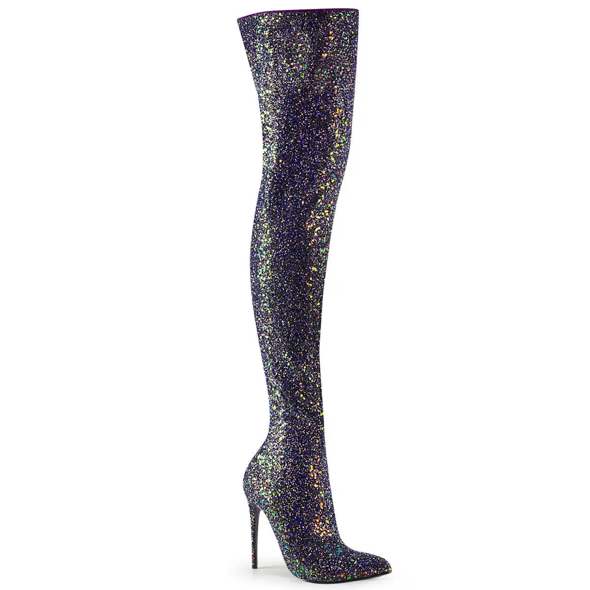 Pleaser Courtly-3015 Women's Thigh-High Boots with Glitter Finish, Glamour Statement Footwear with 5" Stiletto High Heel and Partial Zip, Elegant