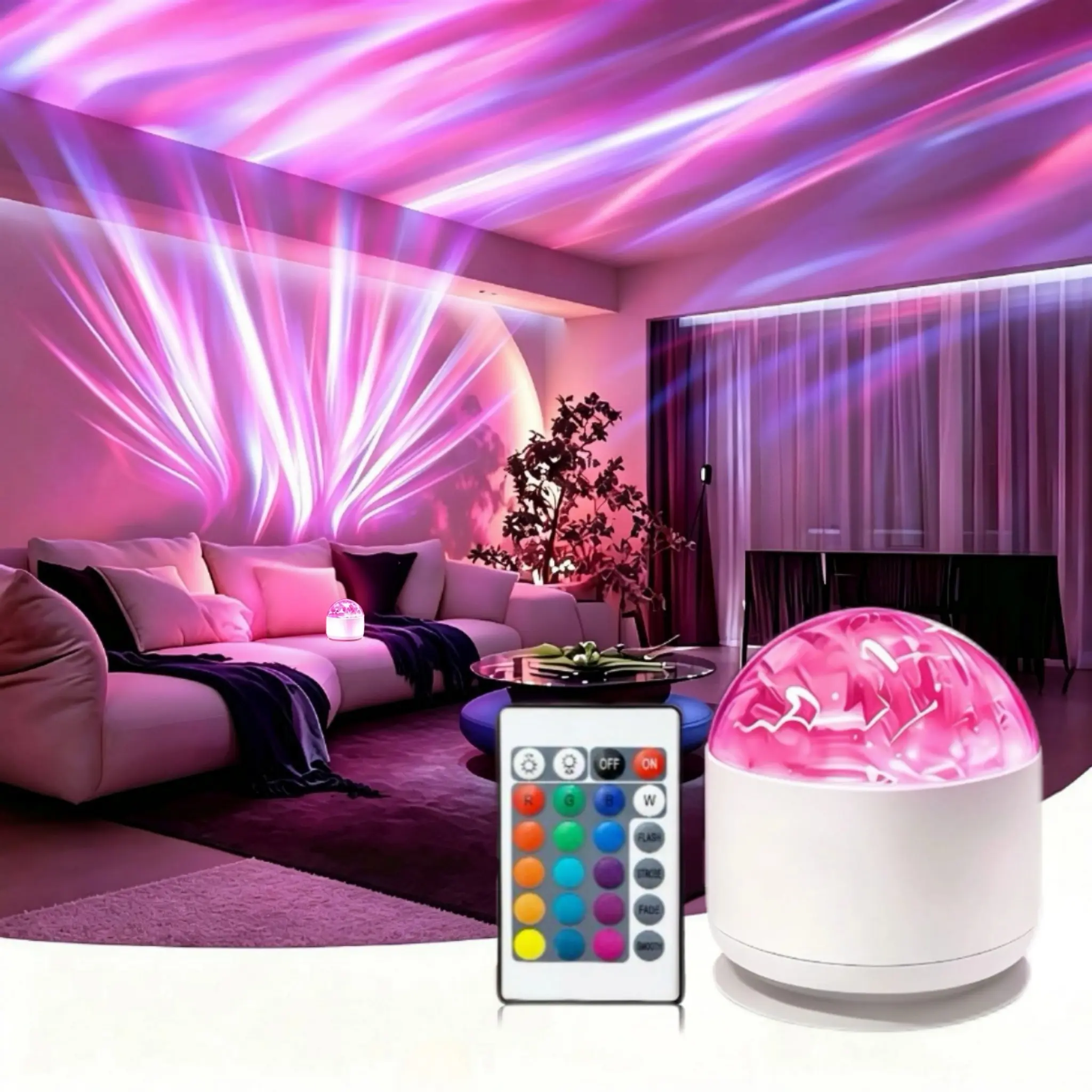 Aurora & Water Ripple 2-in-1 Projector Light, USB LED Night Lamp with 16 Dynamic Colors & Remote Control, Waterproof Atmosphere Light for Bathroom, Wall, Ceiling, Modern Home Decor, Ideal for Halloween, Christmas Gift, Sohochic