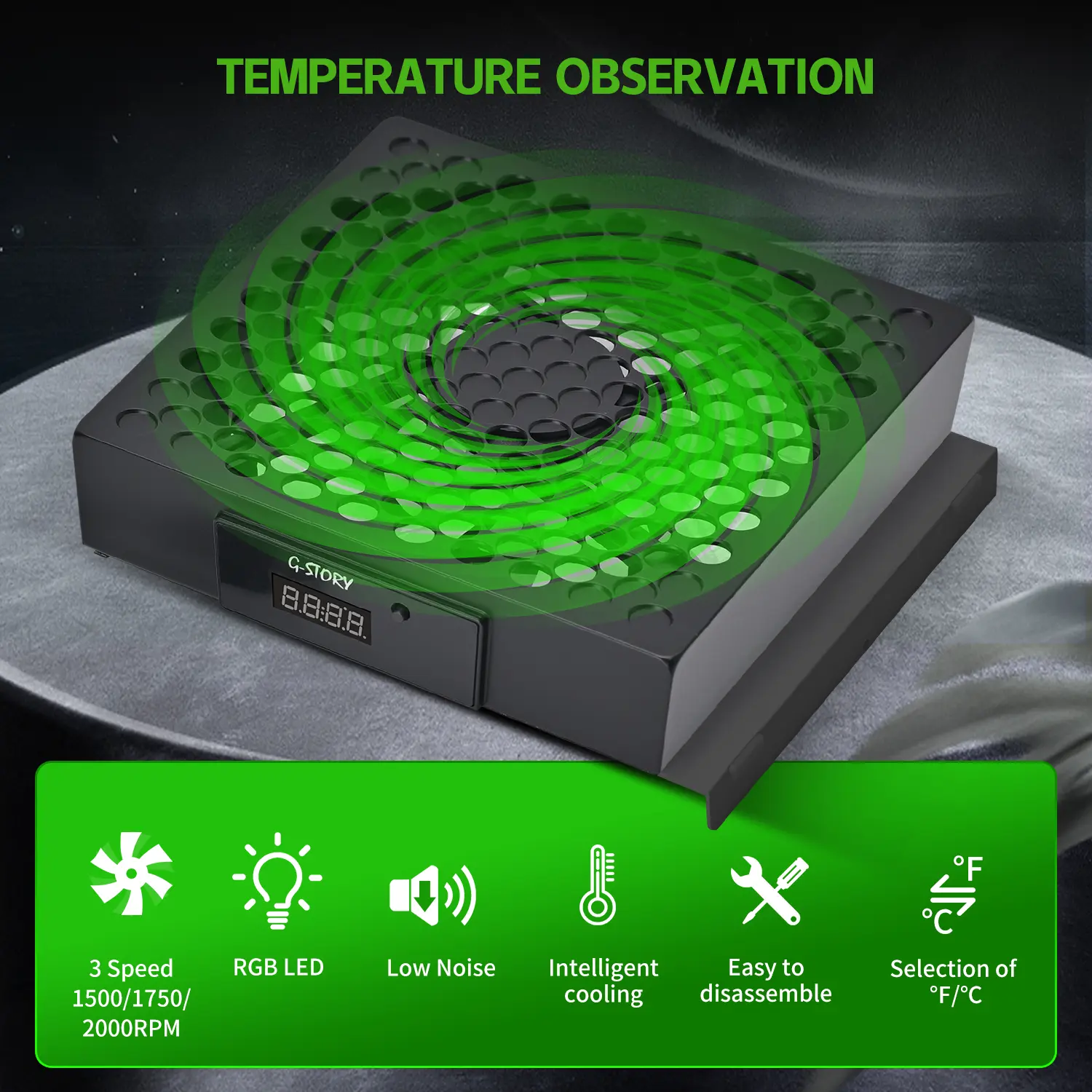 Xbox Series S Cooling Fan with RGB LED - Adjustable Cooling System, Auto Mode, 1500/1750/2000 RPM Temp-Adjustable Speeds, Portable, No Bulk, Hands-Free Play Console Accessory, Cooling Pad, Xbox New Controller, Cooling Pad Fan