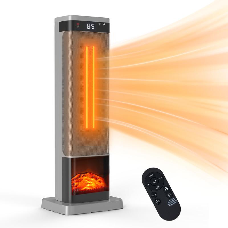Sweetcrispy 23-Inch Portable Indoor Space Heater for Bedroom, Office, Living Room - Remote Control, Thermostat, 7 Light Modes, 70-Degree Room Spread, 12H Timer, 50°F to 95°F, Quiet Warm Flow, Tip-Over Protection