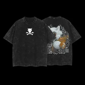 Pocket Monsters "Cubone" Vintage Unisex Oversize Anime Manga Acid Washed Heavyweight Cotton T-shirt for Fan