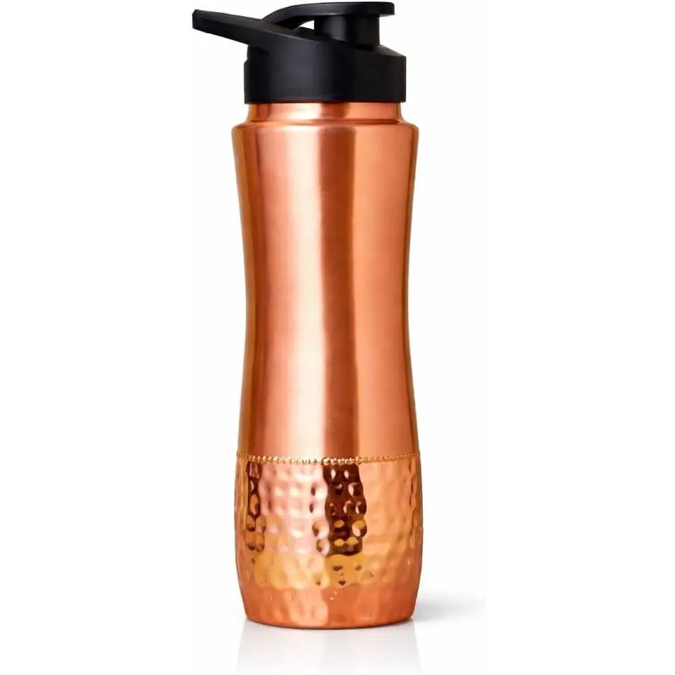 Copper Water Bottle with Sipper Lid – 30.4 Oz (900 mL) 100% Pure Solid Copper Bottle for Drinking Water – Unlined Ayurvedic Tamra Jal Bottle for Daily Hydration, Immunity & Wellness