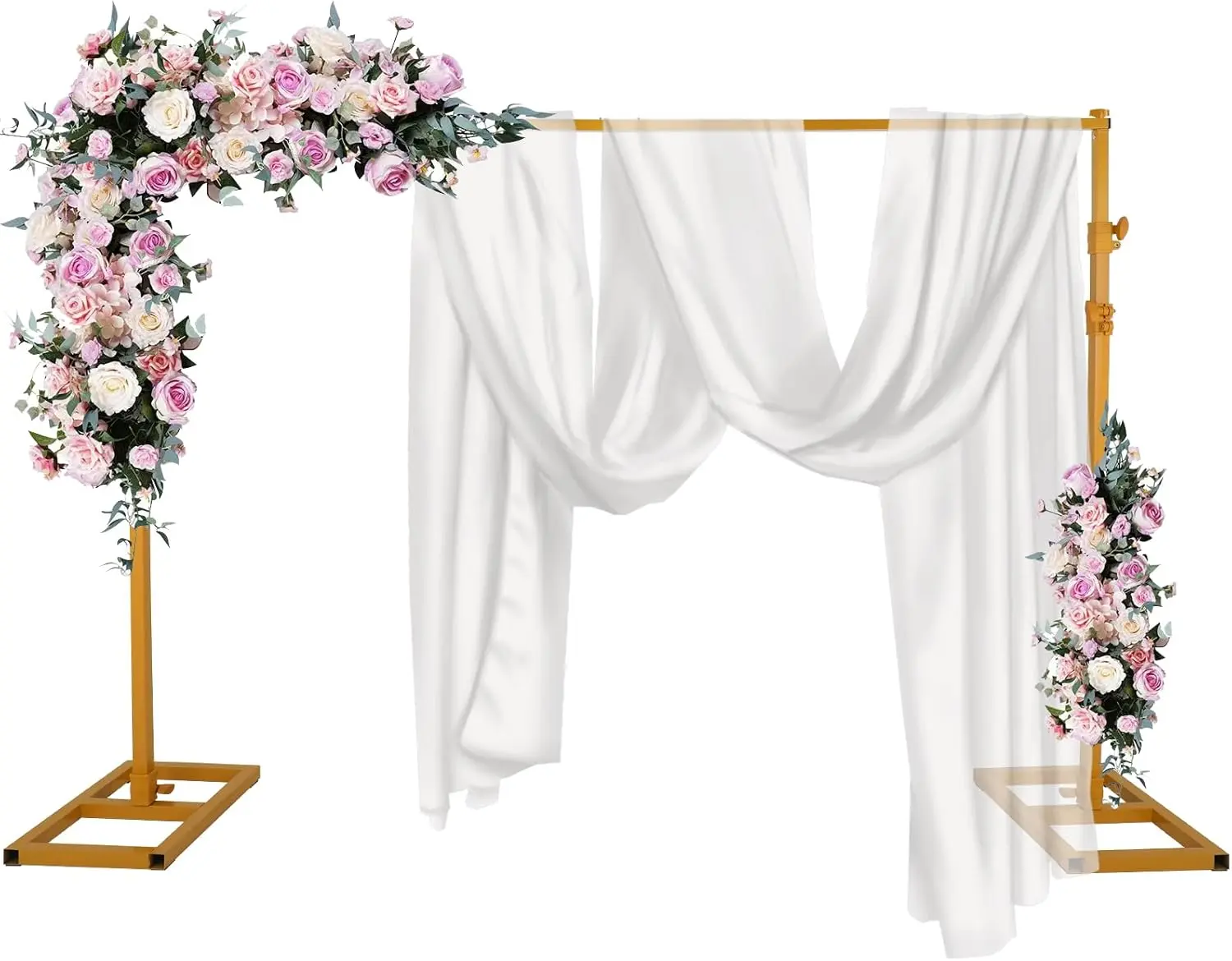 VINGLI Heavy Duty Pipe and Drape Stand, 10x10 FT Adjustable Gold Wedding Arch Backdrop with Flower, Vinyl, Balloon, Fairy Accents for Wedding, Photography Studio