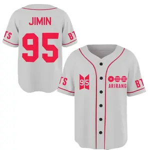 Full Print Bangtan Grey Baseball Jersey Jersey, Vintage JIMIN 95 Jersey Shirt for Men & Women, Baseball Jersey for Men and Women, Baseball Jersey Style