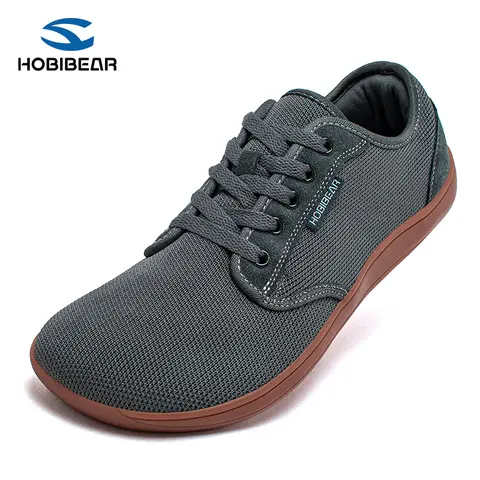 HOBIBEAR Unisex Minimalist Barefoot Athletic Casual Shoes - 0 Drop Low Top Lace Flats, Wide Toe Box, Memory Foam Insole, Flexible Sole, Ergonomically Designed Heel Shape, Steady Traction Rubber Outsole, All Seasons Casual Trainer Footwear for Work Safety