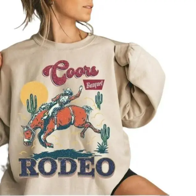 Coors Rodeo Sweatshirt, Western 90s Cowboy Hoodie, Retro Rodeo Outfit, Wildwest Cowboy Clothing, Graphic Western Hoodie, Cowboy Outfit Gifts Casual Cotton Crewneck Fabric