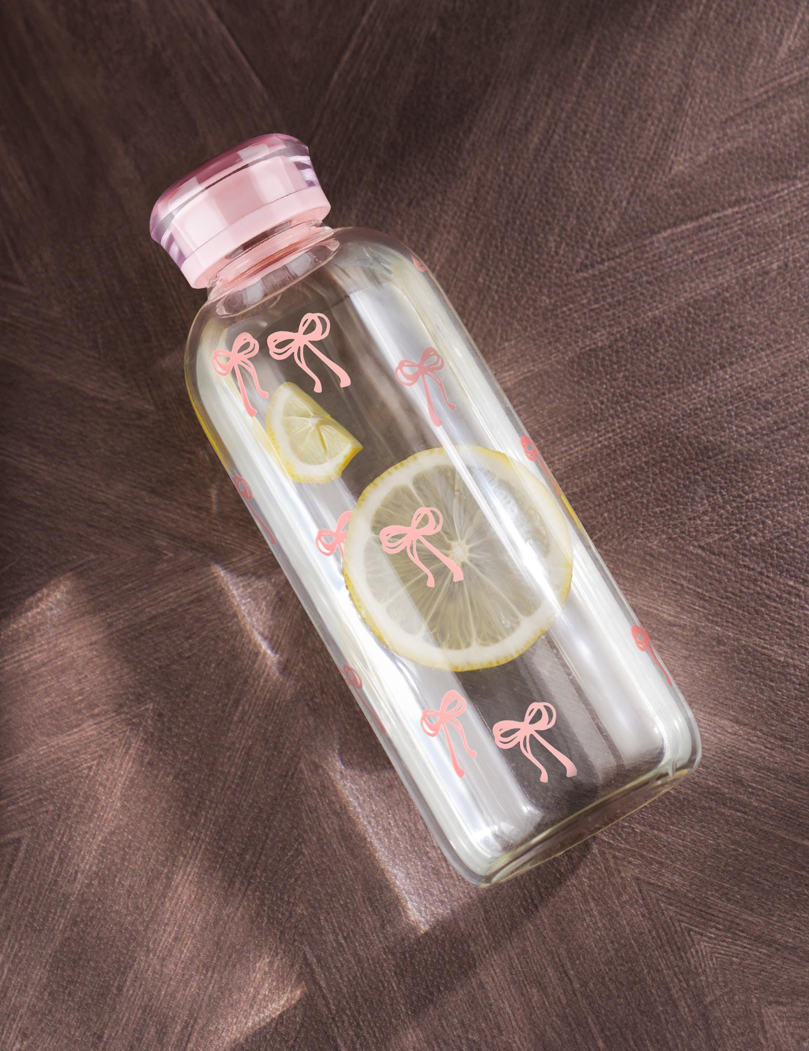 NiHome 25oz/750ml Clear Glass Water Bottle with 2 Caps & Stainless-Steel Straw, High Borosilicate Glass Drinkware Portable Tumbler Mug cup  lids