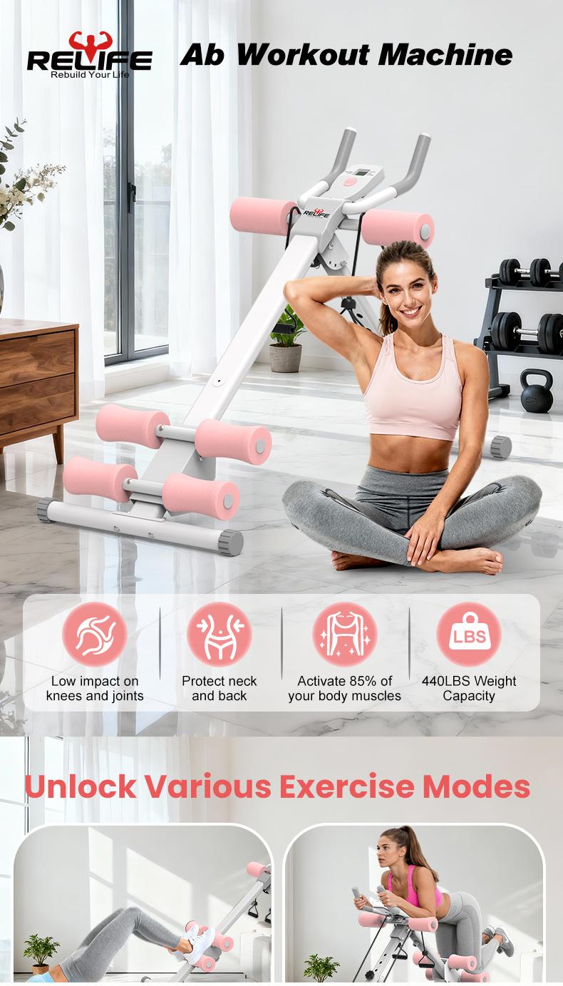 RELIFE SPORTS Foldable Adjustable Ab Trainer with LCD Monitor for Women - 440LBS Capacity, 5-Level Height & 2-Level Incline, Home Gym Equipment, Ideal Gift for Fitness Beginners
