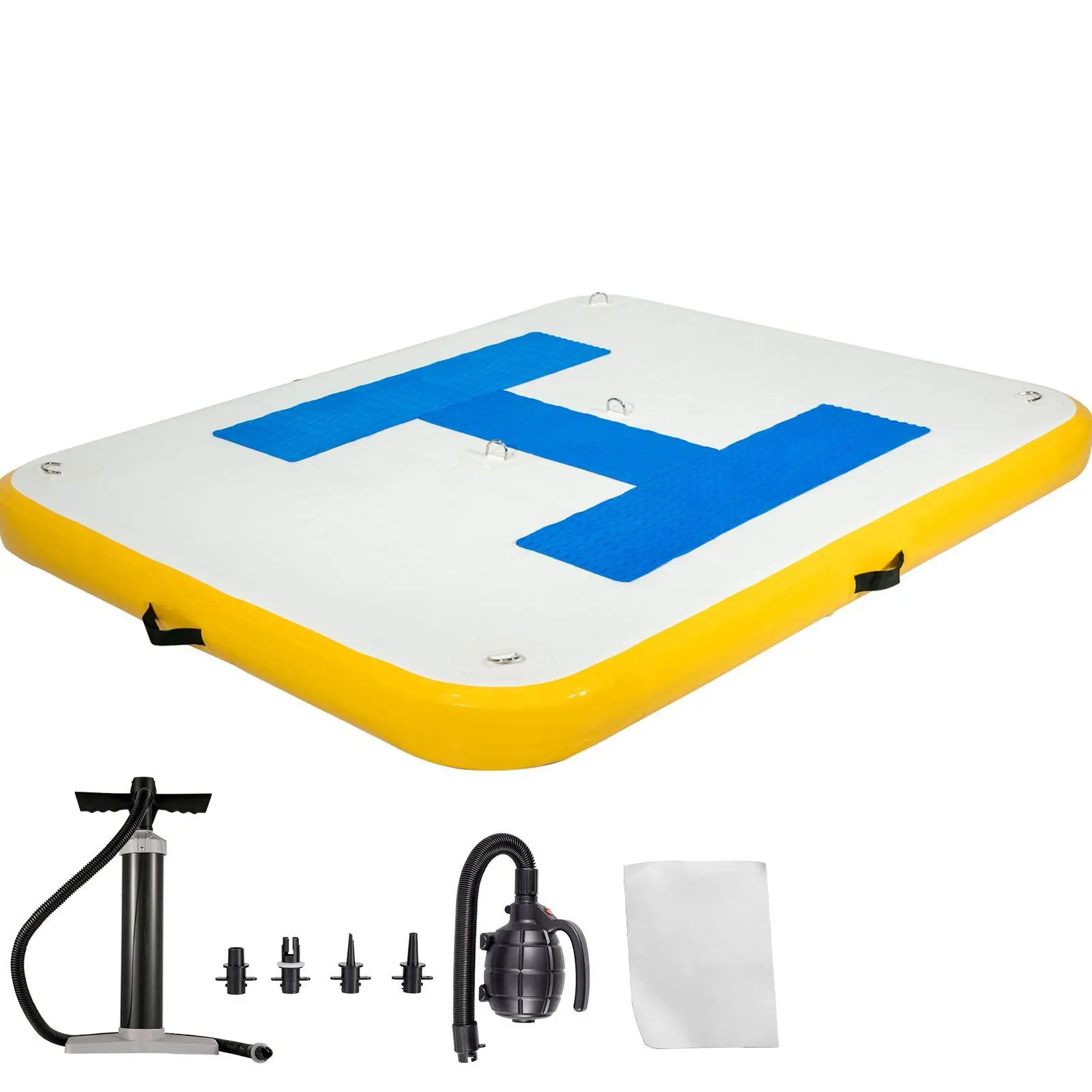 【SummerFinds】Portable Lightweight EVA Floating Inflatable Dock Platform (8x5 ft) with Electric Air Pump, Carry-Bag, Quick-Inflate Function, Grab Handles, Commercial/Hotel Furniture for Friends & Family