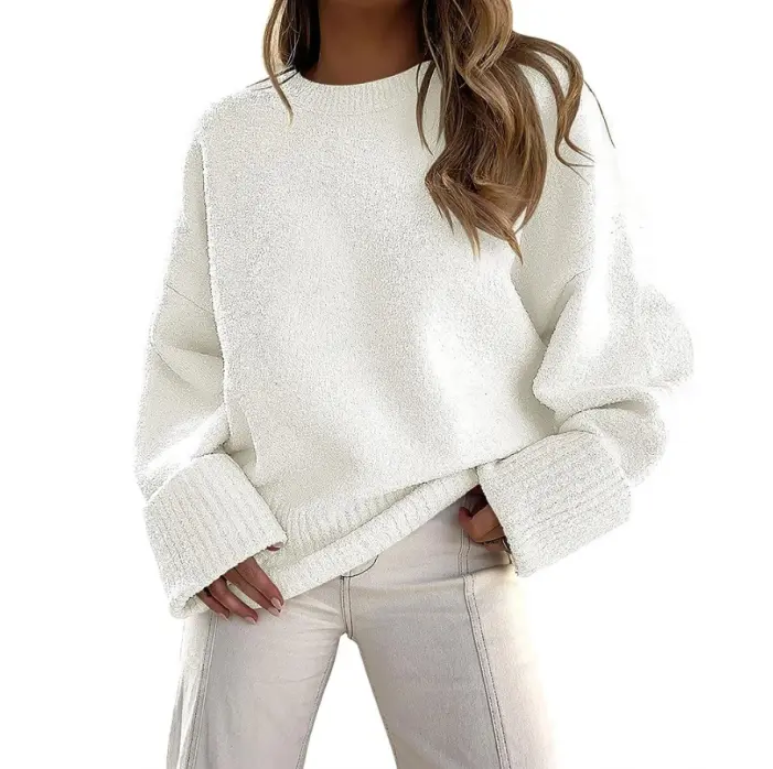ANRABESS Women's Crewneck Long Sleeve Oversized Fuzzy Knit Chunky Warm Pullover Sweater Top Knitwear Casual