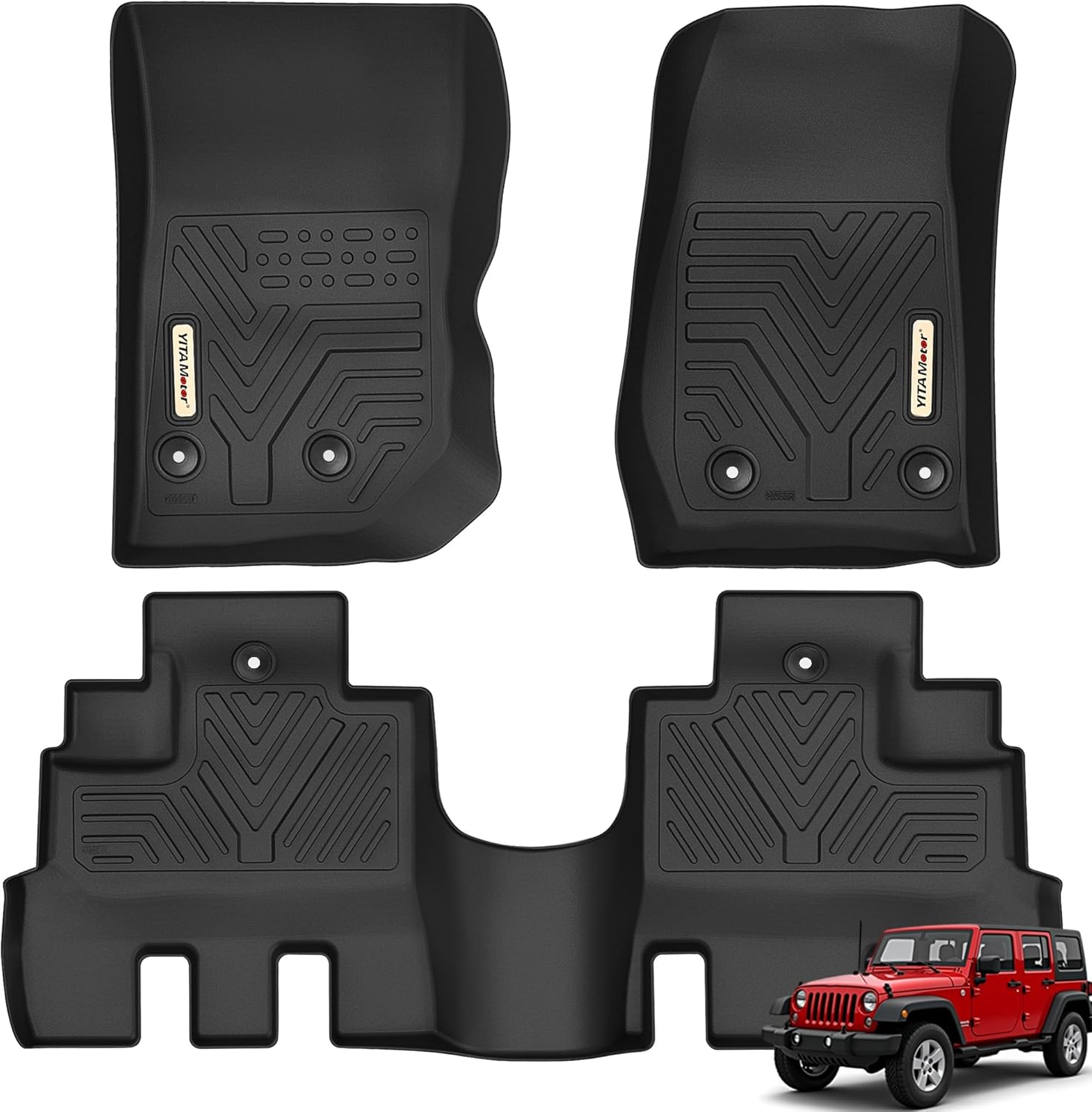 YITAMOTOR Floor Mats Compatible with Jeep Wrangler JK Unlimited, Custom Fit Floor Liners for 2014-2018, All Weather Protection, Black Car Accessories