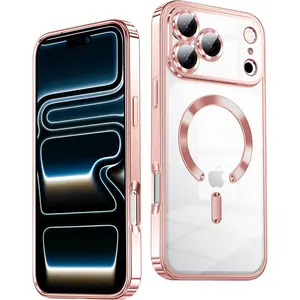 LensGuard Magnetic Chrome TPU Camera Cover for iPhone 16 15 14 13 12 11Case [Compatible with MagSafe] Full Camera with Camera Lens  Plating Luxury Phone Cover for Women Men Soft TPU Bumper Drop Protective Phone Case