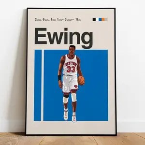Patrick Ewing Basketball Poster - New York Knicks Center Legend Art - 90s NBA Era Minimalist Print - Unframed Sports Decor for Collectors