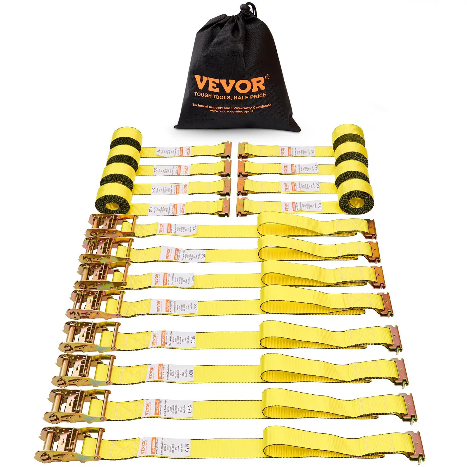 【Backtoschool】VEVOR Ratchet Tie Down Straps (8PK), 4400 lb Break Strength, E-Track Endless Ratchet with 8 Premium 2" x 15' Rachet Tie Downs Heavy Duty, for Moving Securing Cargo, Appliances, Lawn Equipment