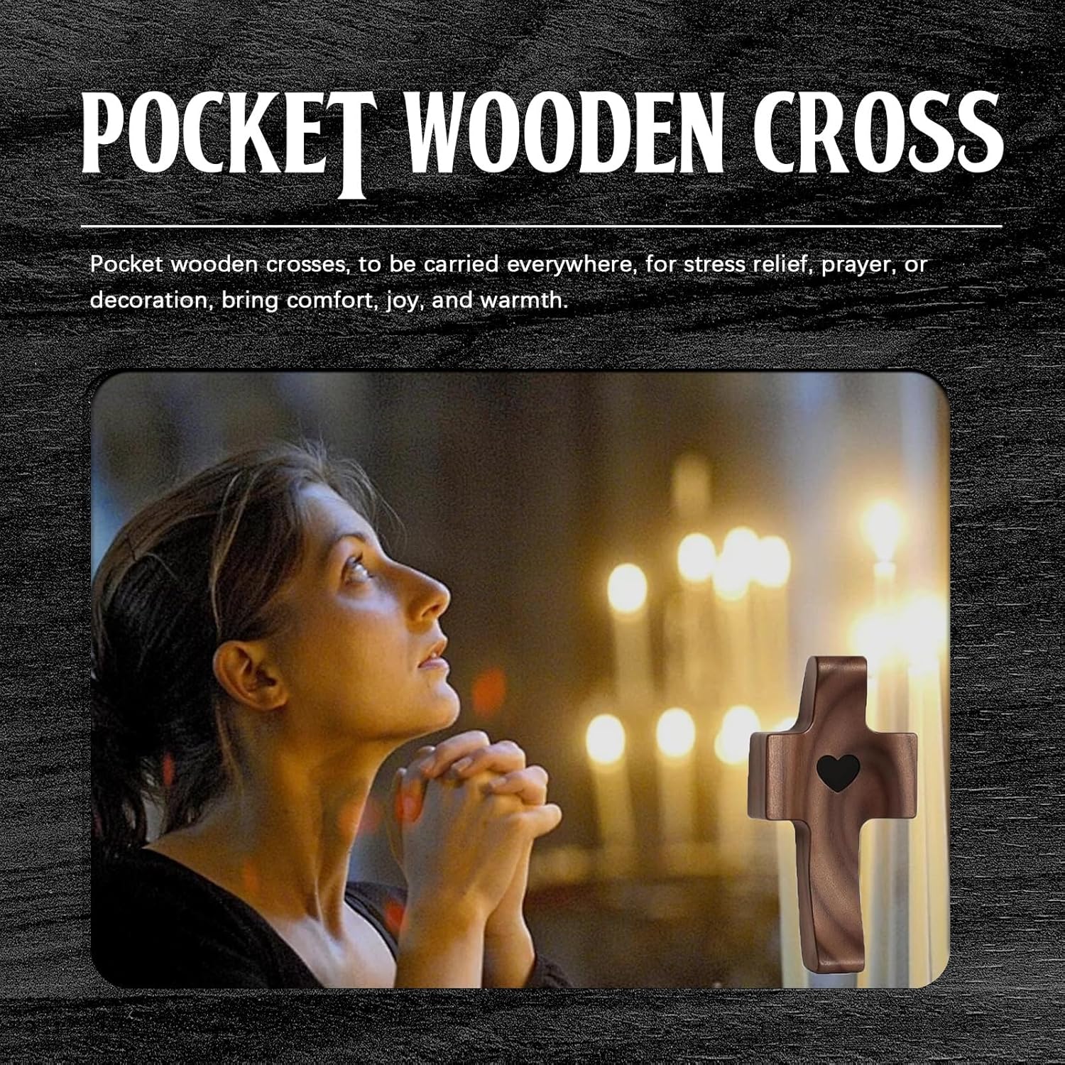 Wooden Cross Fidget, Cross My Heart Walnut Pocket Crosses for Anxiety Relief & Prayer Christian Gifts Fidget Toys for Children and Adults