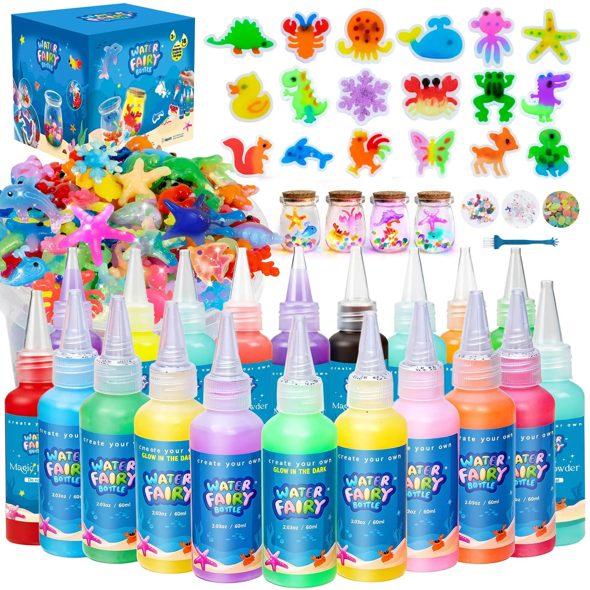 CRAFT SPOT Magic Water Sprite Toy Set, including gel, molds, and DIY materials for water sprites, is suitable for creative handcraft play. It can be used as a Christmas gift, birthday gift, party giveaway, and is suitable for family DIY STEM projects.