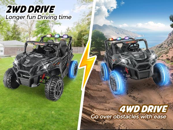 Hikole 24V 4WD Ride On UTV for Big Kids – 2 Seater Electric Car w/ Remote, Music, Lights & 4x200W Motors Hikole 24V 4WD Ride On UTV for Big Kids – 2 Seater Electric Car w/ Remote, Music, Lights & 4x200W Motors